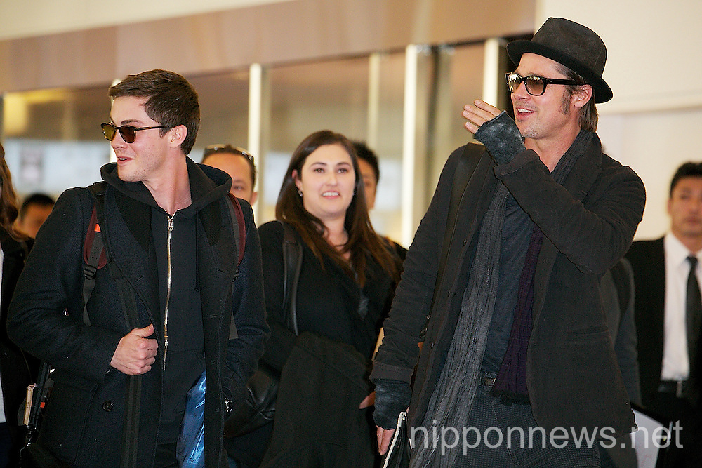 Brad Pitt and Logan Lerman Arrive to Japan