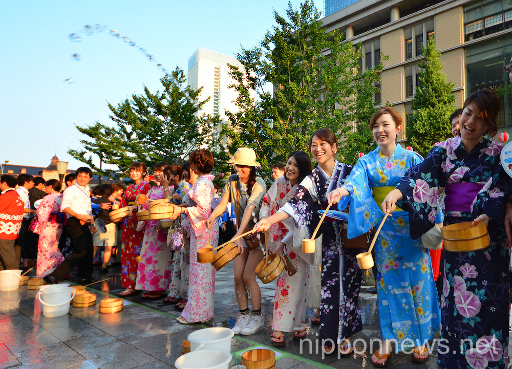 Water sprinkling ceremony at Tokyo Station