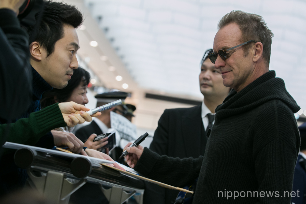 British singer-songwriter Sting arrives in Japan
