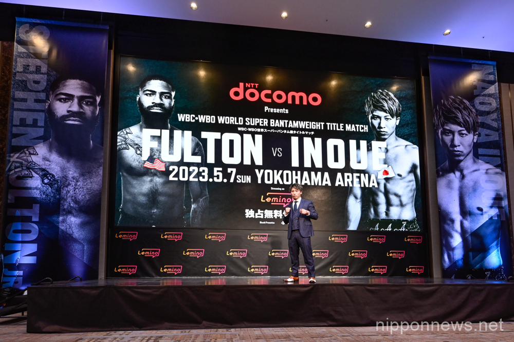 Naoya Inoue, Japanese professional boxer attends a press conference in Tokyo, Japan on March 6, 2023. Inoue is set to challenge Stephen Fulton of the US for the WBC and WBO super bantamweight titles on May 7 in Yokohama, Japan. (Photo by Hiroaki Finito Yamaguchi/AFLO)