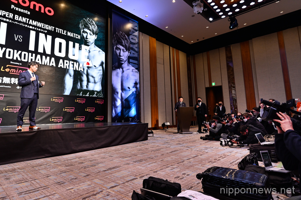 Naoya Inoue, Japanese professional boxer attends a press conference in Tokyo, Japan on March 6, 2023. Inoue is set to challenge Stephen Fulton of the US for the WBC and WBO super bantamweight titles on May 7 in Yokohama, Japan. (Photo by Hiroaki Finito Yamaguchi/AFLO)