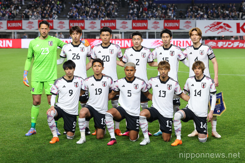 Japan team group line-up (JPN), MARCH 28, 2023 - Football / Soccer : KIRIN Challenge Cup 2023 match between Japan 1-2 Colombia at Yodoko Sakura Stadium, Osaka, Japan. (Photo by Naoki Morita/AFLO SPORT)