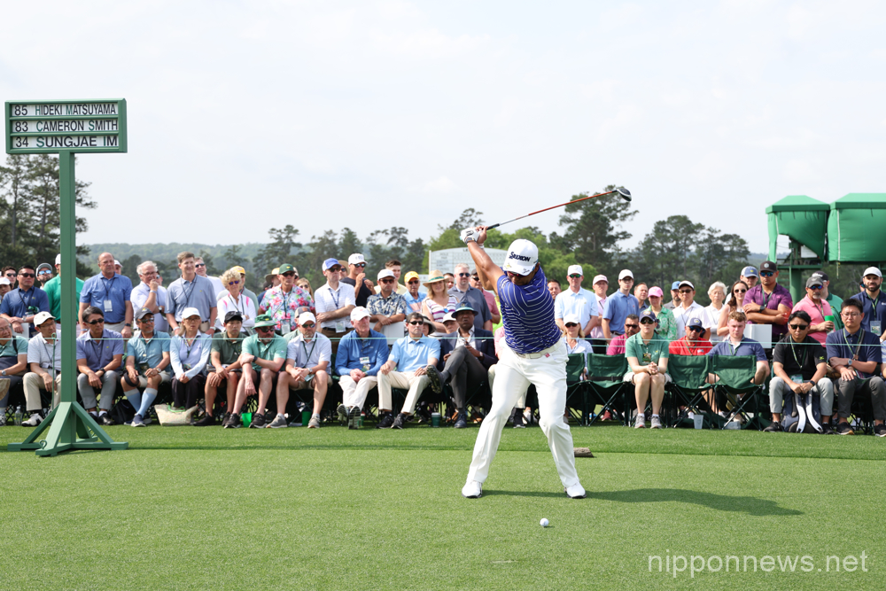 Japan's Hideki Matsuyama on the 1st hole during the day 1 of the 2023 Masters golf tournament at the Augusta National Golf Club in Augusta, Georgia, United States, on April 6, 2023. (Photo by Koji Aoki/AFLO SPORT)
