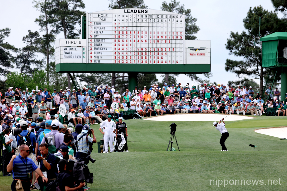 Japan's Hideki Matsuyama on the 3rd hole during the day 2 of the 2023 Masters golf tournament at the Augusta National Golf Club in Augusta, Georgia, United States, on April 7, 2023. (Photo by Koji Aoki/AFLO SPORT)