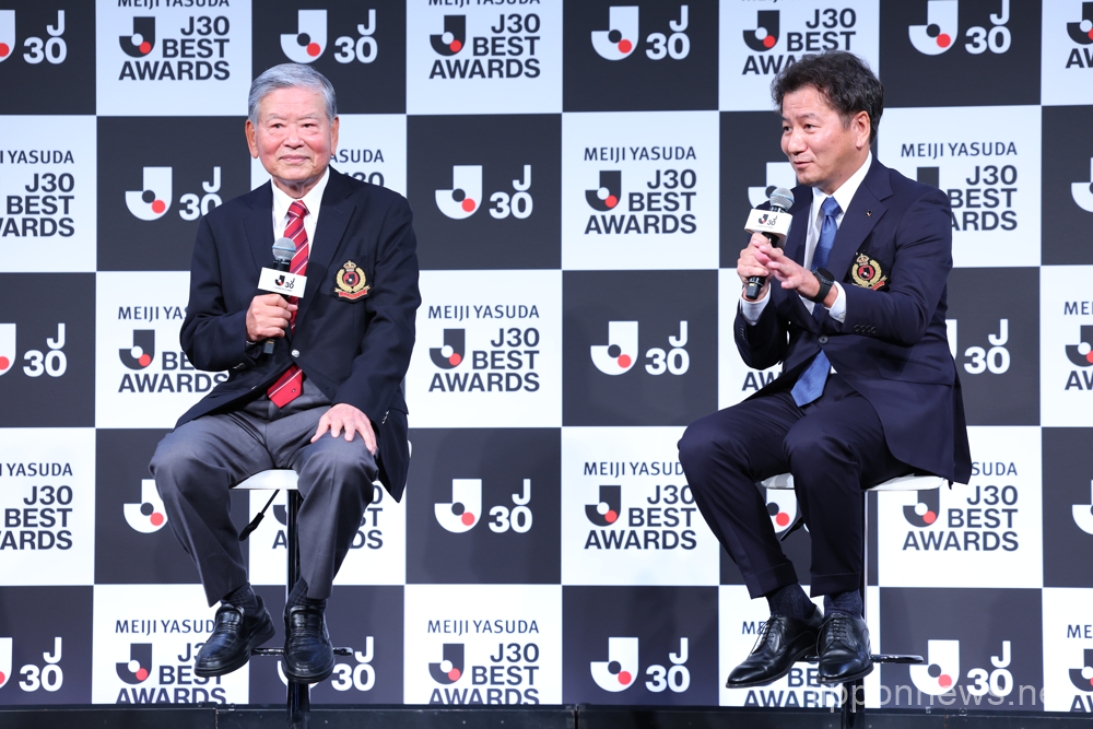(L-R) Saburo Kawabuchi, Yoshikazu Nonomura, MAY 15, 2023 - Football / Soccer : Meiji Yasuda J30 Best Awards in Tokyo, Japan. (Photo by Yohei Osada/AFLO SPORT)