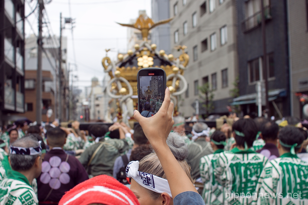 June 11, 2023 - The Torigoe Matsuri is back after a four year hiatus. The Mikoshi (portable shrine in Japanese), is said to have a weight of 4 tons.The festival was held from June 9-11, 2023 in Tokyo, Japan. (Photo by Michael Steinebach/AFLO)