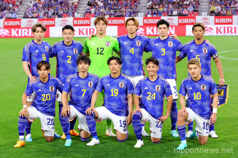 Japan team group line-up (JPN), JUNE 15, 2023 - Football / Soccer : KIRIN Challenge Cup 2023 match between Japan 6-0 El Salvador at Toyota Stadium in Toyota, Aichi, Japan. (Photo by Naoki Nishimura/AFLO SPORT)
