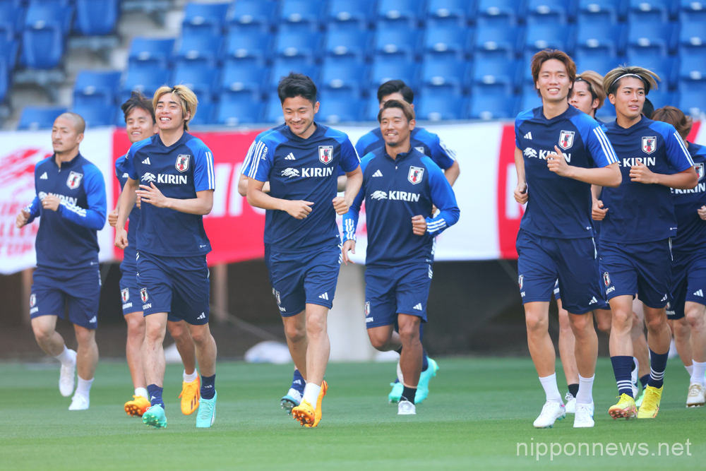 Japan team group (JPN), JUNE 19, 2023 - Football / Soccer : Japan's training session ahead of the KIRIN Challenge Cup 2023 match against Peru at Panasonic Stadium Suita, Osaka, Japan. (Photo by Naoki Nishimura/AFLO SPORT)